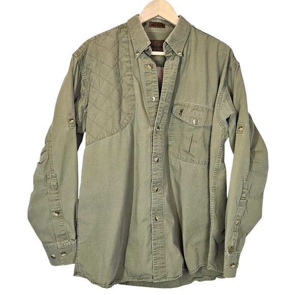 Browning Mens Green Outdoors Hunting Button Vented Long Sleeve shirt Large - Picture 1 of 11